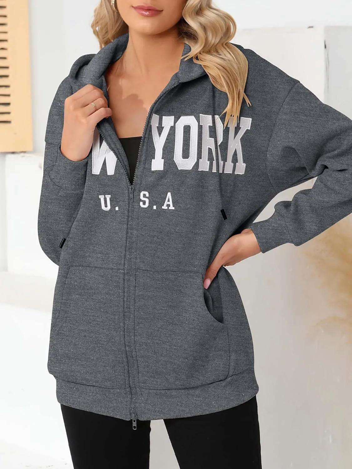 Zip Up Hoodies for Women Oversized Y2K Velvet Sweatshirt Long Sleeve 2024 Fashion Hoodie Jacket with Pocket
