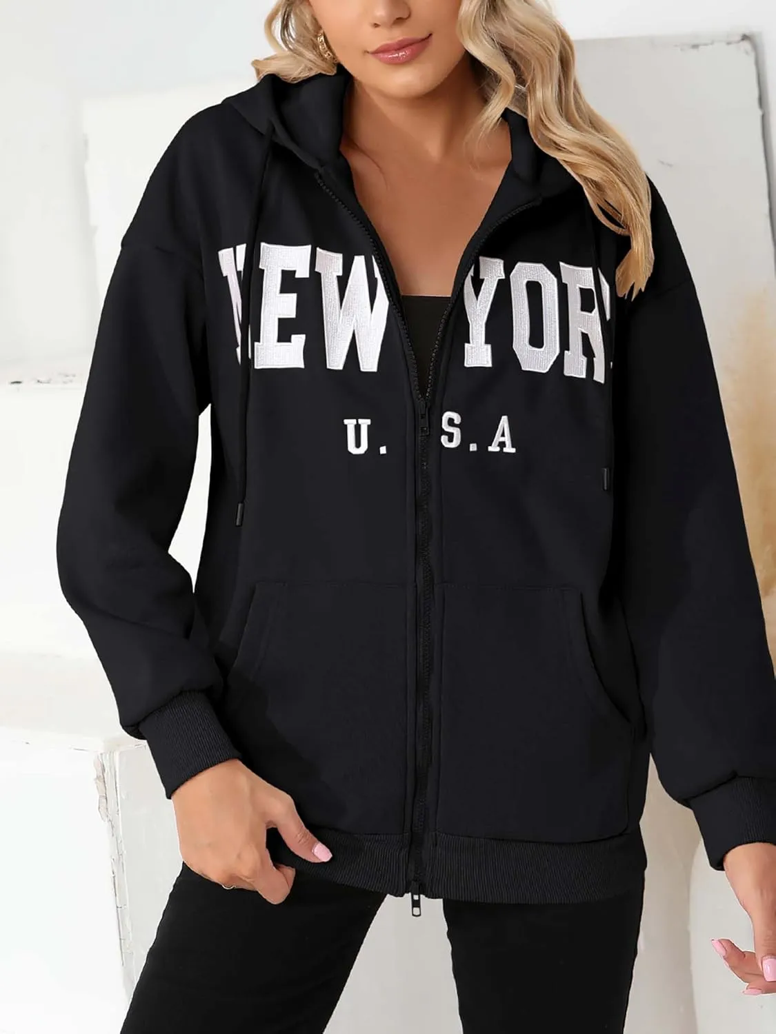 Zip Up Hoodies for Women Oversized Y2K Velvet Sweatshirt Long Sleeve 2024 Fashion Hoodie Jacket with Pocket