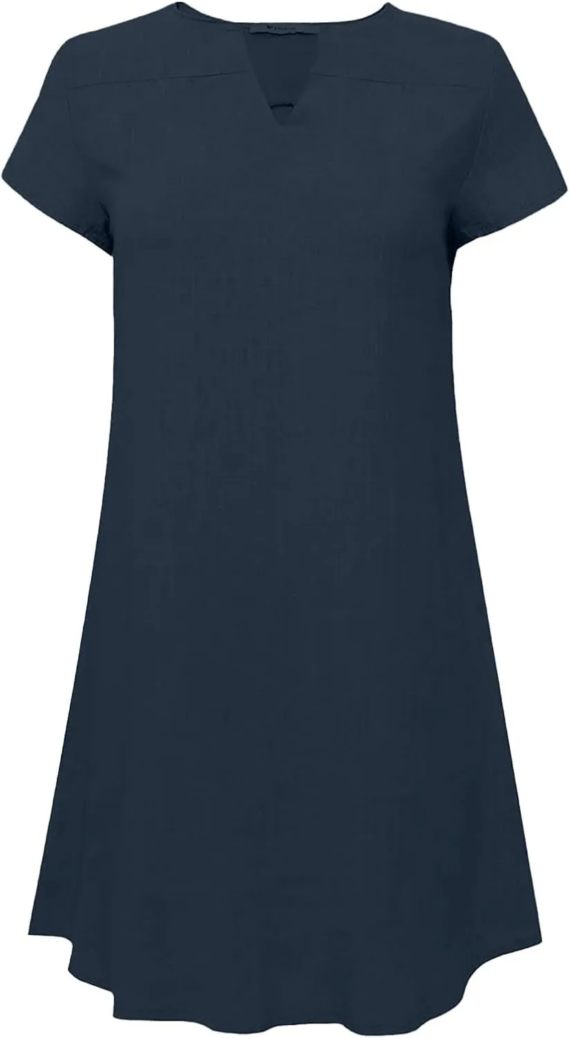 ZYXTIM Womens Summer Dresses Cut Out V Neck Short Sleeve Loose T Shirts Dresses Plus Size Plain Holiday Vacation Dresses