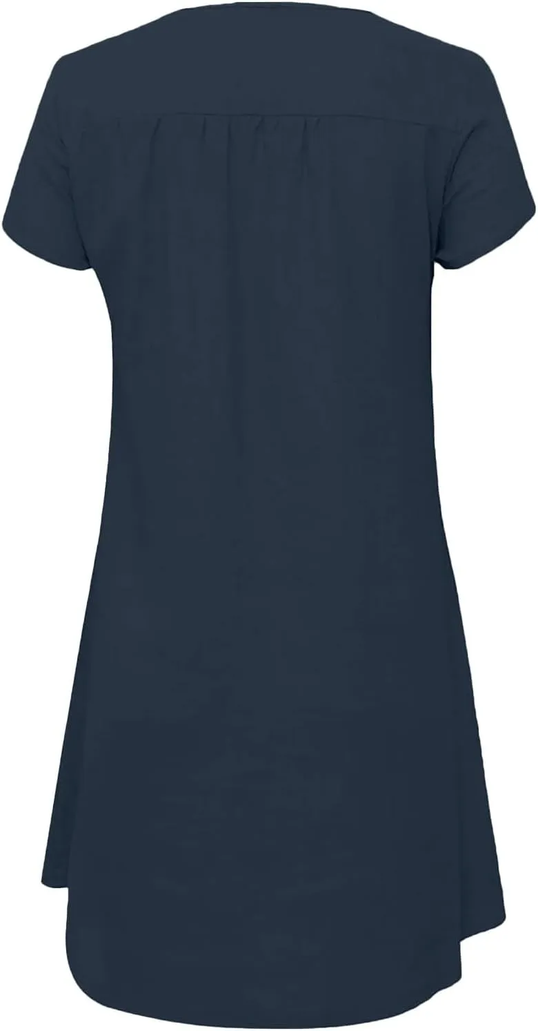 ZYXTIM Womens Summer Dresses Cut Out V Neck Short Sleeve Loose T Shirts Dresses Plus Size Plain Holiday Vacation Dresses