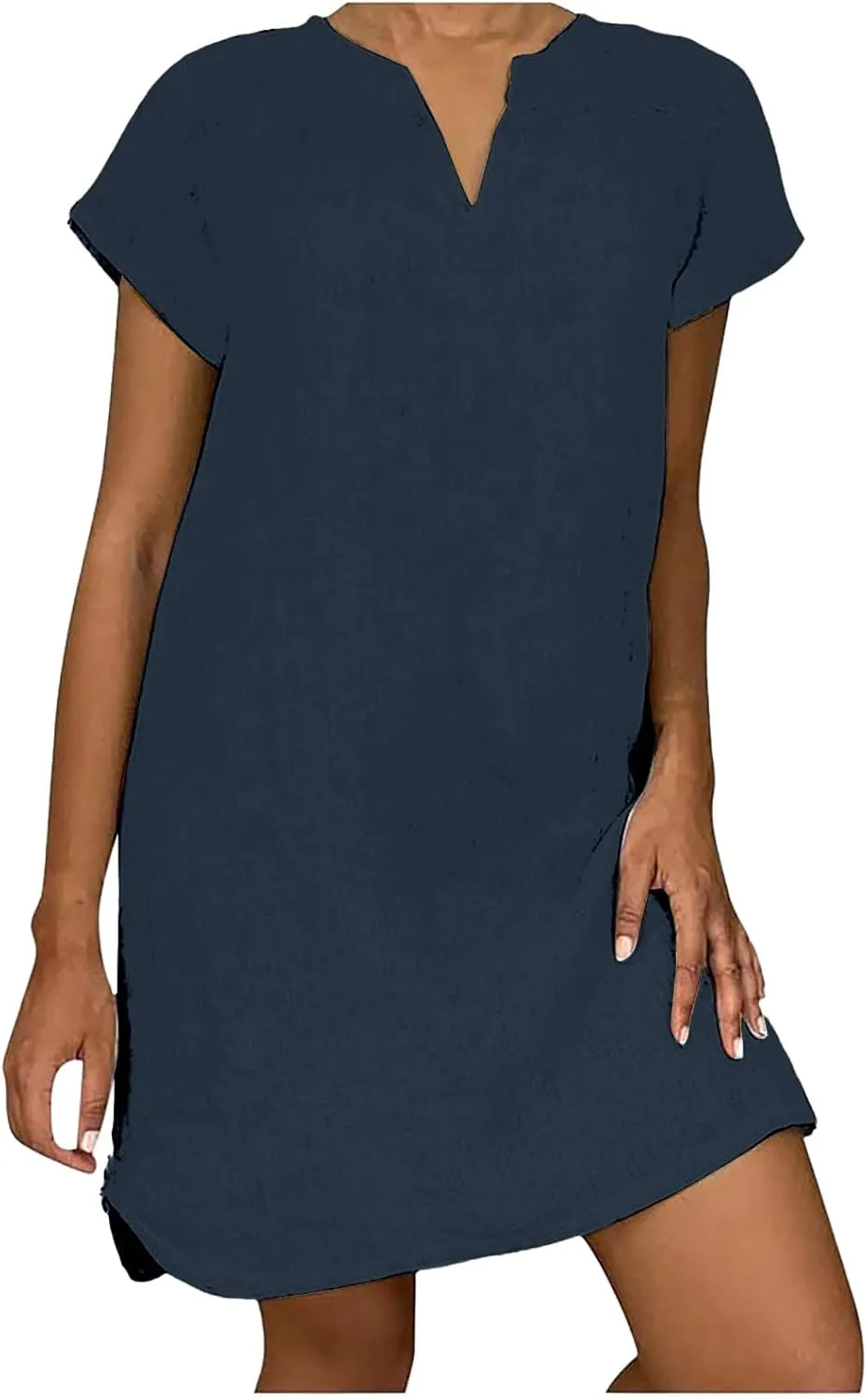 ZYXTIM Womens Summer Dresses Cut Out V Neck Short Sleeve Loose T Shirts Dresses Plus Size Plain Holiday Vacation Dresses